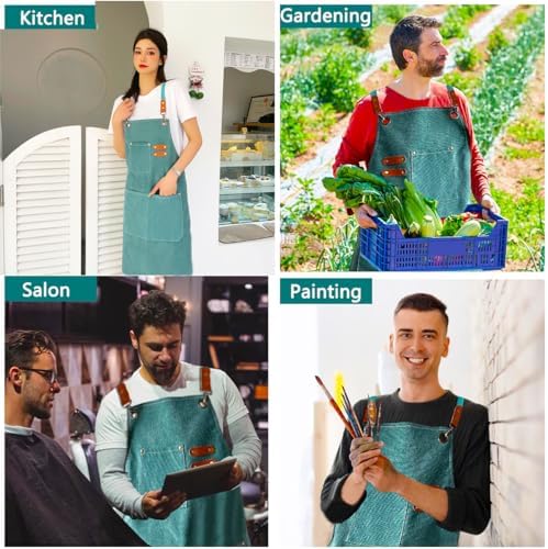 Aprons For Women Men With Pockets 2 Pcs, Kitchen Waterproof Hair Stylist Linen - Image 5