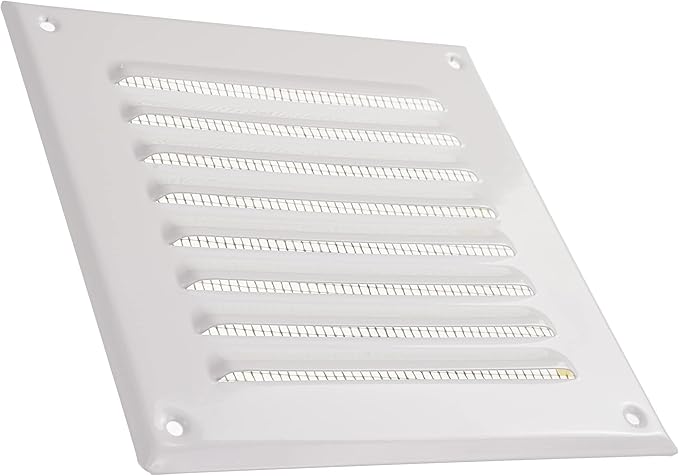Vent Systems - 5 x 5 Inch (Inner) Pack of 5 White Metal Square Soffit Air Vent Grille Cover, Register Vent Deflector Louver Built-in Mesh HVAC for Bathroom Home Office Kitchen 6.5" x 6.5" (Outer)