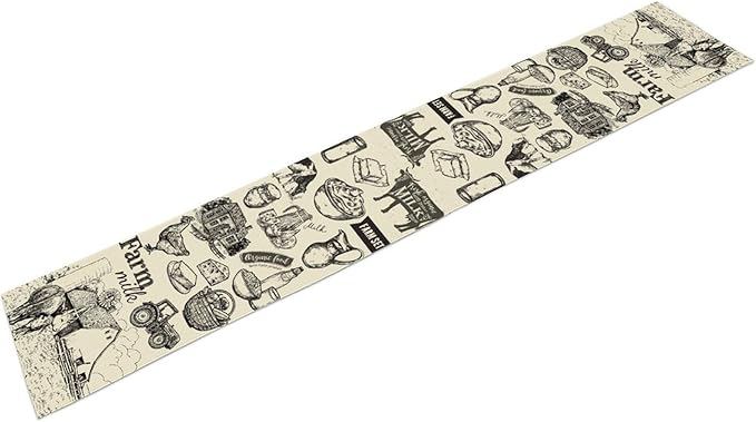 Farm Animals Table Runner, Rustic Farmhouse Rooster Cow Chicken Black Print Watercolor Coffee Table Center Decor for Home Kitchen Dining Patio Party Indoor Outdoor Table Decorations, 13" X 72"