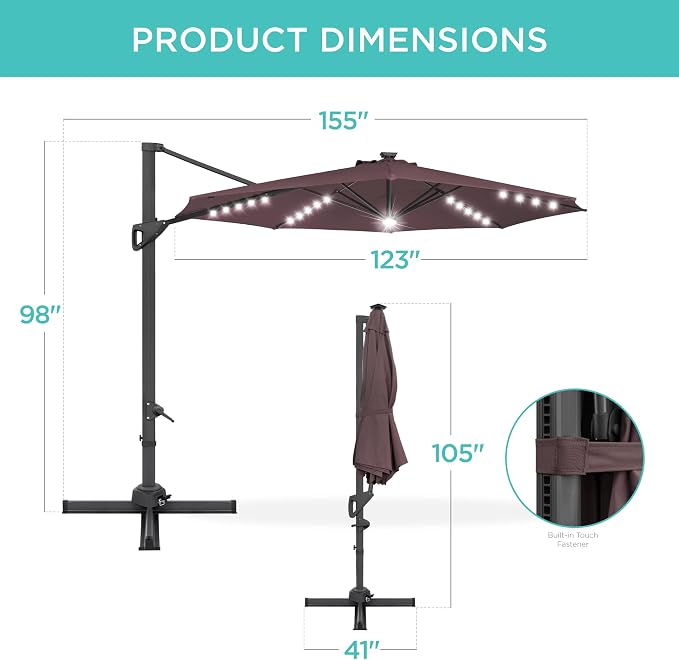 Best Choice Products 10ft Solar LED Cantilever Patio Umbrella, 360-Degree - Image 7