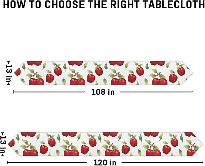 Apples Leaves Table Runners 108 Inches Long Table Runner Washable Kitchen Dining Tabletop Decor for Indoor Outdoor Party Wedding Dining Room Coffee Table Decoration 13x108 Inch