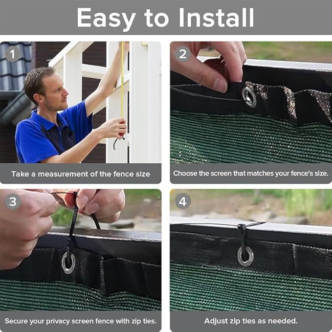 Privacy Fence Screen 5Ft X 72Ft Heavy Duty Outdoor Fencing Panels Windscreen Mesh Fabric Shade Net, 90% Visibility Blocking, Cable Zip Ties Included