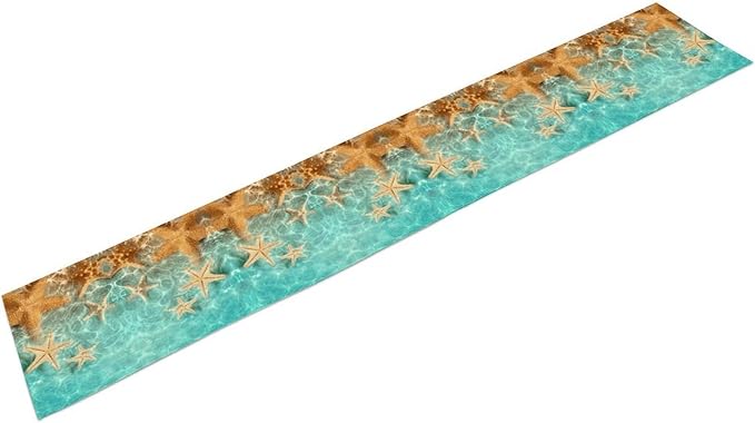 Summer Ocean Table Runner, Nautical Coastal Starfish Beach Seashell Ocean Seasonal Coffee Table Center Decor for Home Kitchen Dining Patio Holiday Party Table Decorations 13"x108"