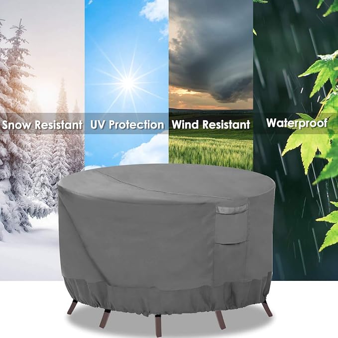Vailge Round Patio Furniture Covers, 100% Waterproof Outdoor Table Chair Set Covers, Anti-Fading Cover for Outdoor Furniture Set, UV Resistant (Grey, 62"DIAx28"H)