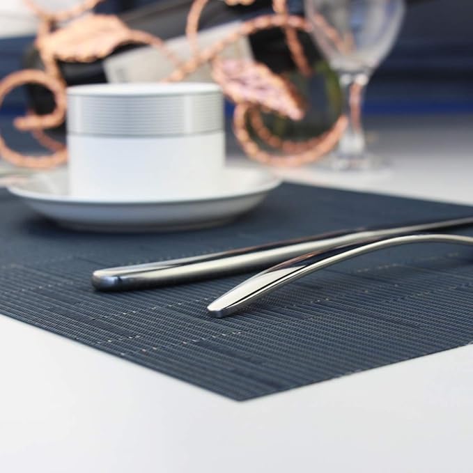 Vinyl Placemats,Washable Table Mats Easy to Clean Woven Placemats for Dining Table Set of 4(Navy Blue)