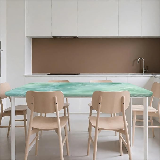 Rectangle Table Cloth Cover Waterproof Elastic Fitted Polyester Fitted Tablecloths for 6 Foot Tables for Indoor,Picnic, Camping, Outdoor (60" x 30",Green Marble)