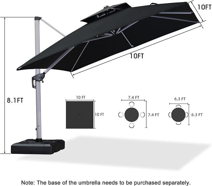 PURPLE LEAF Cantilever Patio Umbrellas 10' x 10' Square Double Top, 3-Yr - Image 8