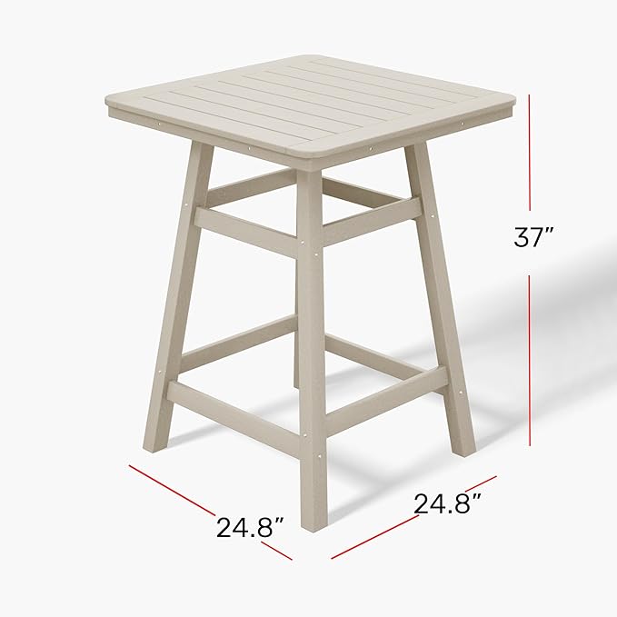 Costaelm Outdoor Bar Table, 37" Counter Height Square Patio Cocktail Bar Table with Umbrella Hole, Patio Bistro Dining Pub Table for Front Porch Deck Backyard Garden, Pacific Blue