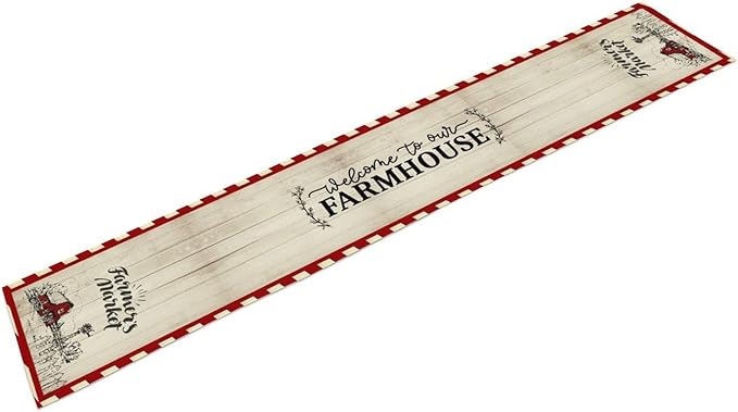 Farmhouse Table Runner, Rustic Country Barn Cottage Rooster Check Animal Plank Coffee Table Center Decor for Home Kitchen Dining Patio Holiday Party Indoor Outdoor Table Decorations 13"x72"