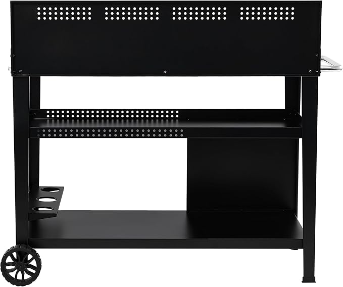Royal Gourmet PC4401B 3-Tier Dining Cart with Wind Guard, Sturdy Structure and Ample Storage Shelves, for Indoor & Outdoor use,with Bottle Opener, Hooks, Wine Rack, Multifunctional Side Handle, Black