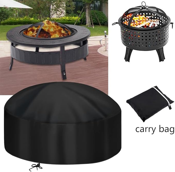 50 Inch Fire Pit Cover for 48-50 in Round Fire Pit, Heavy Duty 300D Oxford Fabric Waterproof Dustproof Fire Bowl Cover All-Season Protection 50" Dia x 24" H
