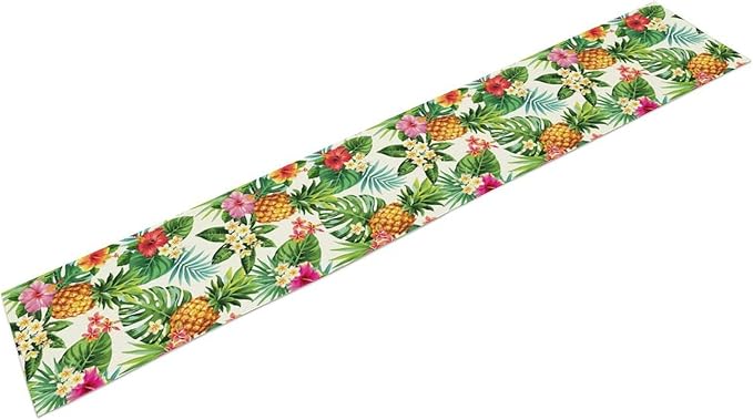 Summer Pineapple Table Runner, Tropical Palm Leaves Flowers Fruit Table Runner for Kitchen Dining Party Holiday Home 13x70in