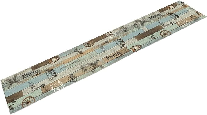 Farmhouse Cow Table Runner, Rustic Blue Wooden Animals Rooster Chicken Summer Spring Coffee Table Center Decor for Home Kitchen Dining Patio Holiday Party Country Outdoor Table Decorations, 13"x90"