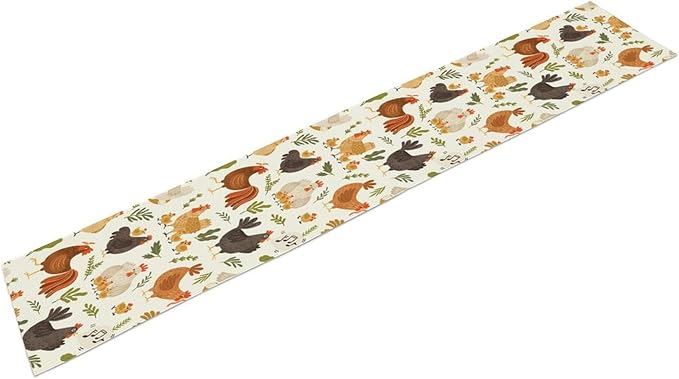 Cute Roosters Chickens Table Runners, Rustic Farm Animals Hen Table Runner for Farmhouse Wedding Coffee Dining Table Party Home 13x60in
