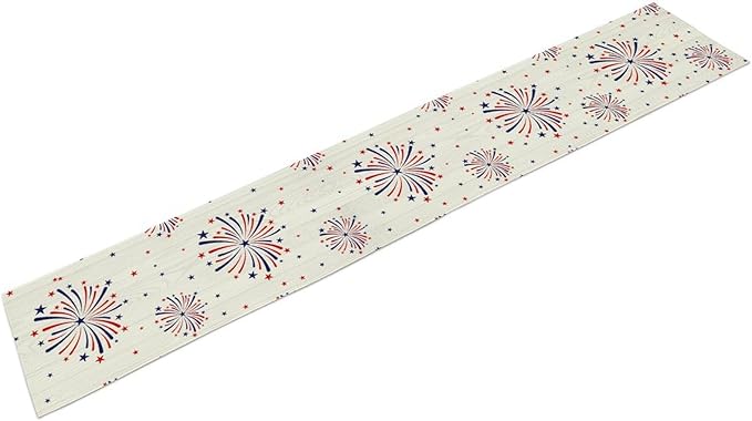 Fireworks Table Runner, 4th of July Patriotic Memorial Day American Independence Day Table Runner for Holiday Kitchen Dining Holiday 13x36in