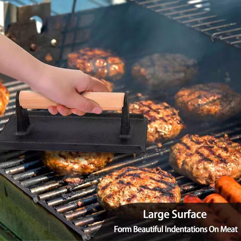 KitchenTools Heavy Duty 8"Cast Iron bacon Grill Press Smash Burgers Press - Image 2