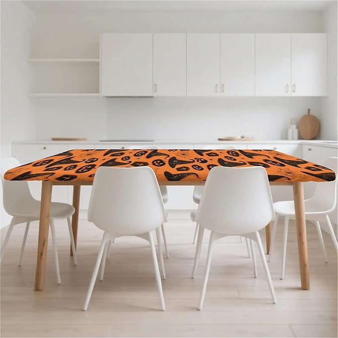 Rectangle Table Cloth Cover Waterproof Elastic Fitted Polyester Fitted Tablecloths for 4 Foot Tables for Indoor,Picnic, Camping, Outdoor (48" x 24",Halloween Tablecloth)