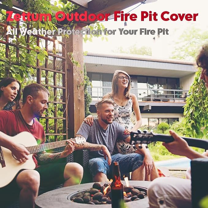 Zettum Fire Pit Cover Square 40 Inch - Outdoor Firepit Cover Heavy Duty & Waterproof, 600D Patio Fire Table Cover Gas Fire Pit Accessories Fade & Weather Resistant - 40 x 40 x 20 Inch