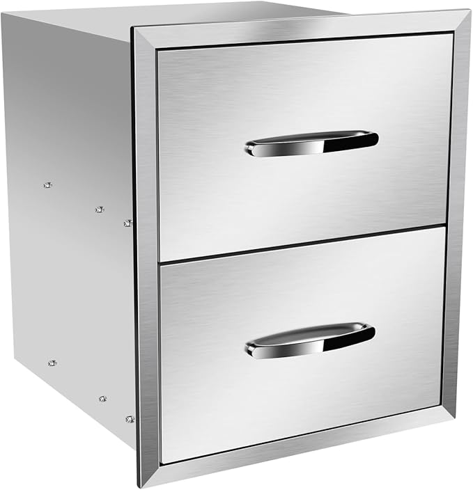 Outdoor Kitchen Stainless Steel Triple Access BBQ Drawers With Handle For BBQ Island Patio Grill Station,Double Drawers