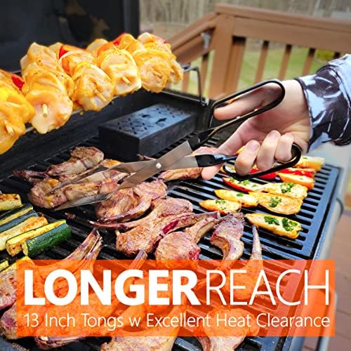 Steak Grill Tongs for Kitchen & Outdoor Cooking, 13 Inch Long Reach Pro-Grade - Image 4