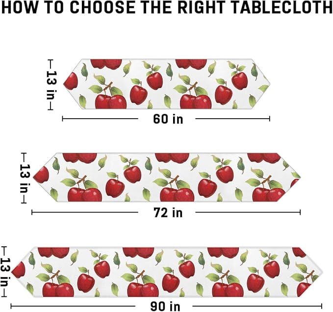 Apples Leaves Table Runners 90 Inches Long Table Runner Washable Kitchen Dining Tabletop Decor for Indoor Outdoor Party Wedding Dining Room Coffee Table Decoration 13x90 Inch