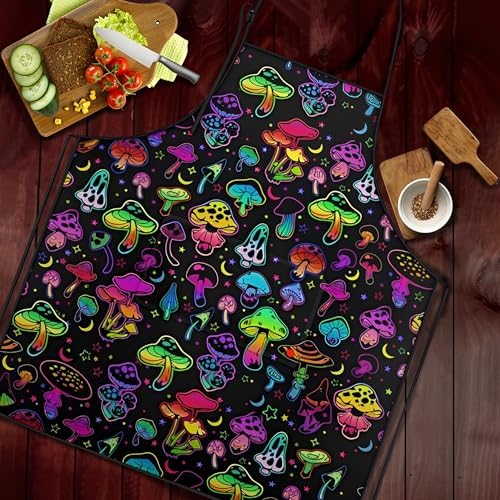 Mushroom Kitchen Aprons with Utility Pockets Women Funny Adjustable Bib Baking - Image 5
