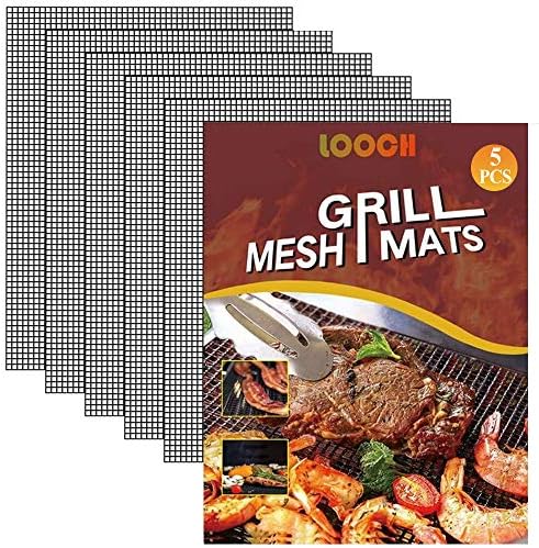 LOOCH BBQ Mesh Grill Mat Set of 5 Non-Stick Heavy Duty Easy Clean Reusable by LOOCH
