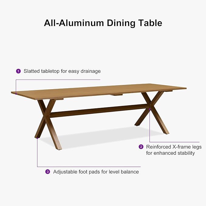 PURPLE LEAF Outdoor Dining Set for 10 with Storage Box All Weather Wicker Patio Dining Set with Rectangular Aluminum Table and Modern Armrest Dining Chairs for Garden Deck Backyard Kitchen, Teak