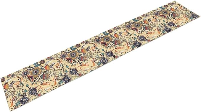 Beige Paisley Table Runner, Rustic Damask Antique Floral Flower Retro Boho Swirled Pattern Print Vintage Table Center Decor for Family Kitchen and Living Room Indoor Table Decorations, 13" X 90"