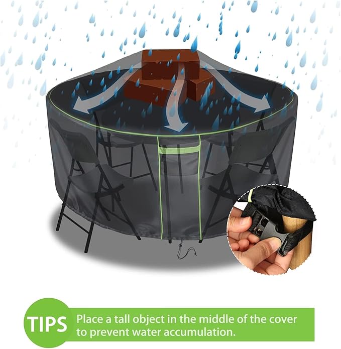 Round Patio Table Cover for Outdoor Table Chairs Set,600D Outdoor Furniture Cover Waterproof,Tear Resistance and Anti-UV,110" Dia x 28" H,Black