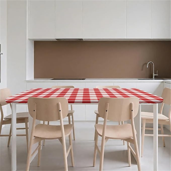 Rectangle Table Cloth Cover Waterproof Elastic Fitted Polyester Fitted Tablecloths for 4 Foot Tables for Indoor,Picnic, Camping, Outdoor (48" x 30",Red Grid)