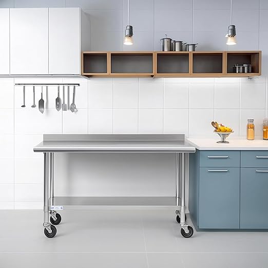 Hally Stainless Steel Table for Prep & Work 24 x 36 Inches with Caster Wheels, NSF Commercial Heavy Duty Table with Undershelf and Backsplash for Restaurant, Home and Hotel