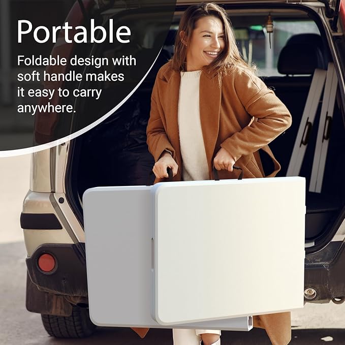 6 Feet Foldable Table with Built in Handle & Steel Legs | 6FT Heavy Duty Folding Portable | Perfect for Party, Dining, Wedding, Events, Picnic Indoor, Outdoor, Camping, Utility, Folding - 6 Foot
