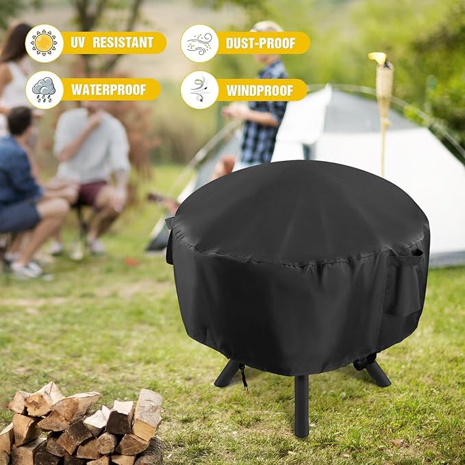 POMER Fire Pit Cover-600D Fire Table Cover Round 36 Inch Outdoor,Waterproof Firepit Covers Round Outdoor with Vents and Buckles-36" D x 20"H