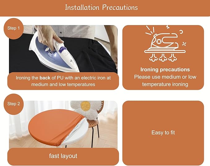 Fall Round Fitted PU Tablecloth with High Elastic Edge 51 Inch Dia Waterproof Oil Proof Table Cloth Anti-Scald Stain-Resistant Wipeable Table Cover for Indoor Outdoor Picnic (Orange,51" Dia)
