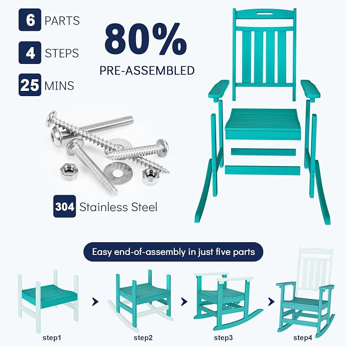 Oversized HDPE Outdoor Rocking Chair Set of 4, All-Weather, Aruba | Heavy Duty - Image 8