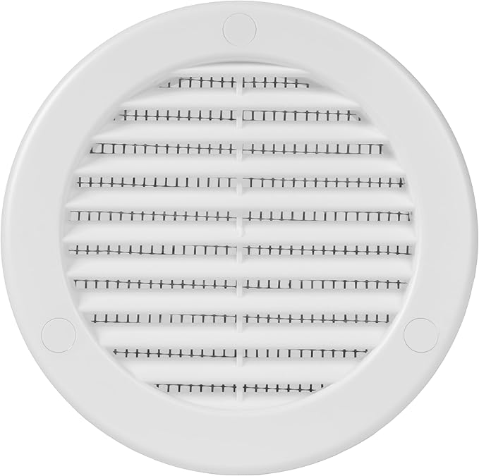 Repa Market 4 Inch (Opening) White Round Air Vent Cover - Pack of 5 Plastic Fresh Air Intake Vent - Grill Cover with Nylon Mesh Screen - Wall or Ceiling HVAC Return Air Register - Modern Soffit Vents