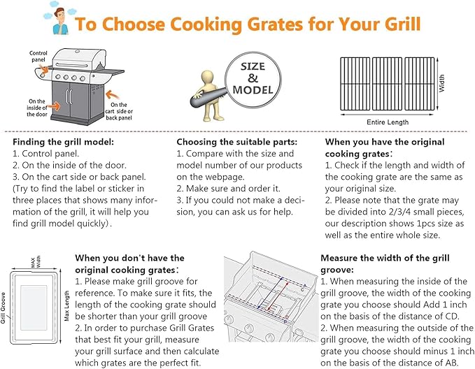 Grill Grates for Charbroil Performance 463352521 463365021 463354021 463365522, 17 Inch Grill Grids for Char-Broil 463366022 463350521, Cooking Grates Replacement Parts for G426-0004-W1 G426-0005-W1