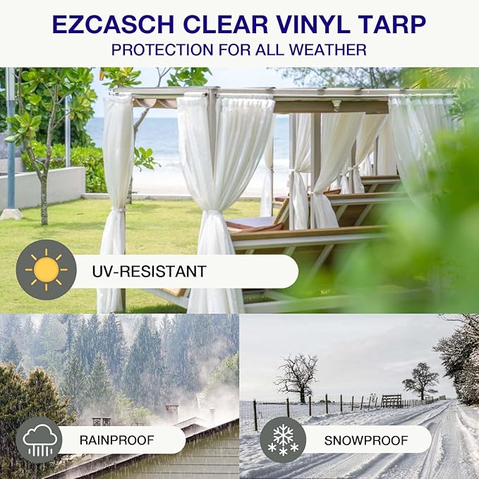 20 Oz Outdoor Vinyl Curtain, Outdoor Clear Panel Curtain, Weather Resistant Outdoor Curtain for Pergola, Porch, Gazebos, with Rustproof Grommets (8'H x 8'W, White)
