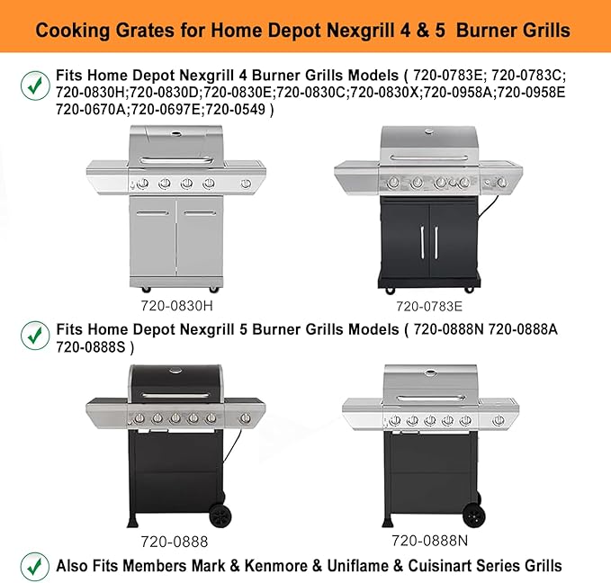 17" Grill Grates for Home Depot Nexgrill 720-0830H 720-0830D 720-0783E 720-0888 Gas Grills; Uniflame Grill Grates; Nexgrill Grill Grates; 304 Stainless Steel Grill Grates; 2-Pack