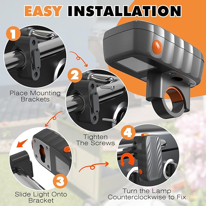 Grill Light Mounting Bracket Kit, 1 Round & 1 Square Bracket, Compatible with Grill/Griddle Handles from 1-1.4 Inches in Diameter, Only Fits for OATISLife Grill Light