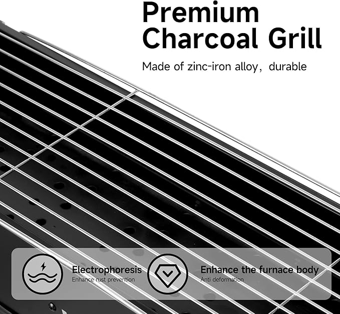 WILLBBQ Charcoal Grills Commercial Quality Portable Hibachi BBQ Folded Camping Barbecue Grill for Backyard Party Outdoor Cooking Use,Perfect Christmas Gifts for Dad (31.6x7.1x5.1 inch), BLACK