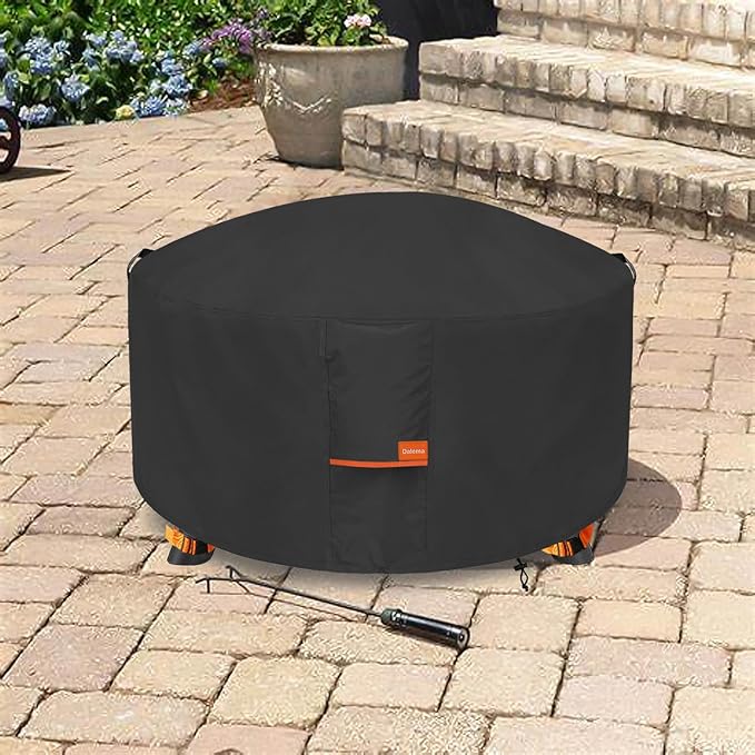 Fire Pit Cover,Outdoor Heavy Duty 600D 100% Waterproof Fire Pit Cover Round,Weatherproof Firepit Covers Round 44" Dia x 24" H,Black