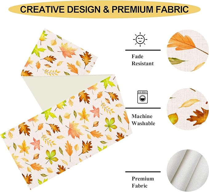 Fall Table Runner, Farmhouse Seasonal Autumn Maple Leaves Harvest Thanksgiving Coffee Table Center Decor for Home Kitchen Dining Patio Holiday Party Indoor Outdoor Table Decorations, 13"x72" Inch