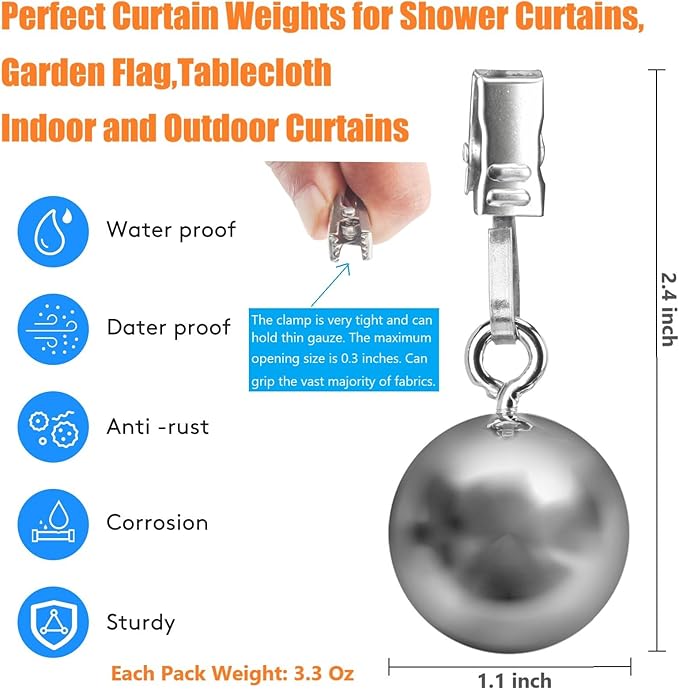 16 Pack Weights for Outdoor Curtains - Stainless Steel Clip Down Weights for Pergola, Patio, Gazebo, Cabana - Garden Flag, Shower Curtain, Tablecloth Drapery