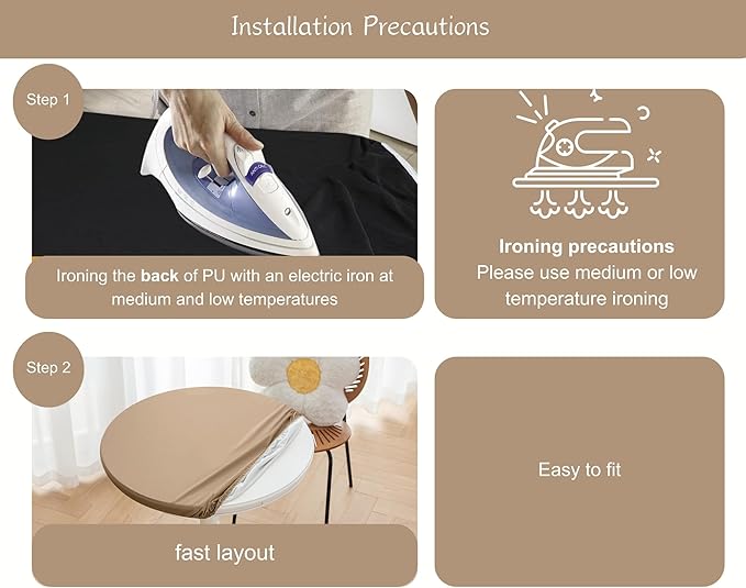 Round Fitted PU Tablecloth with High Elastic Edge 28 Inch Dia Waterproof Oil Proof Table Cloth Anti-scald Stain-Resistant Wipeable Table Cover for Indoor Outdoor Picnic (Cream Coffee,28"Dia)