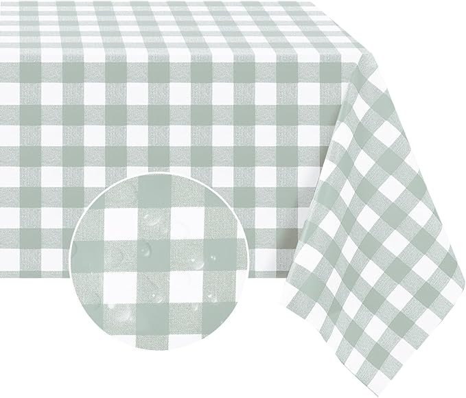 Romanstile Rectangle Vinyl Tablecloth, 100% Waterproof Checkered Plastic Table Cloth, Heavy Duty Buffalo Gingham Table Cover for Dining, Camping, Picnic, Outdoor - 54 x 78 Inch, Light Grey