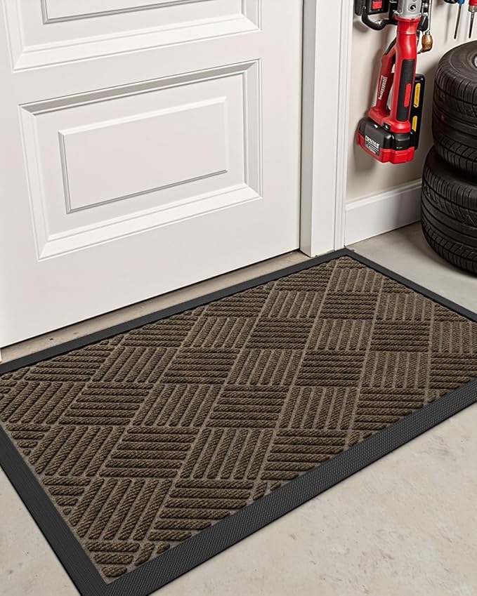 DEXI Front Door Mat Outside Entrance, 2x3 ft Rubber Entry Doormat Heavy Duty, Welcome Mats Non Slip for Inside House Floor Entryway Back Doors Exterior Patio, Diamond Brown