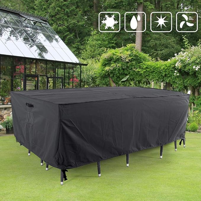 Tempera Outdoor Dining Set Cover for Outside Table and Chairs, Square Patio Table Covers for Outdoor Furniture, Anti-Fading, Windproof, 102''L x 74''W x 27.8''H, Space Grey
