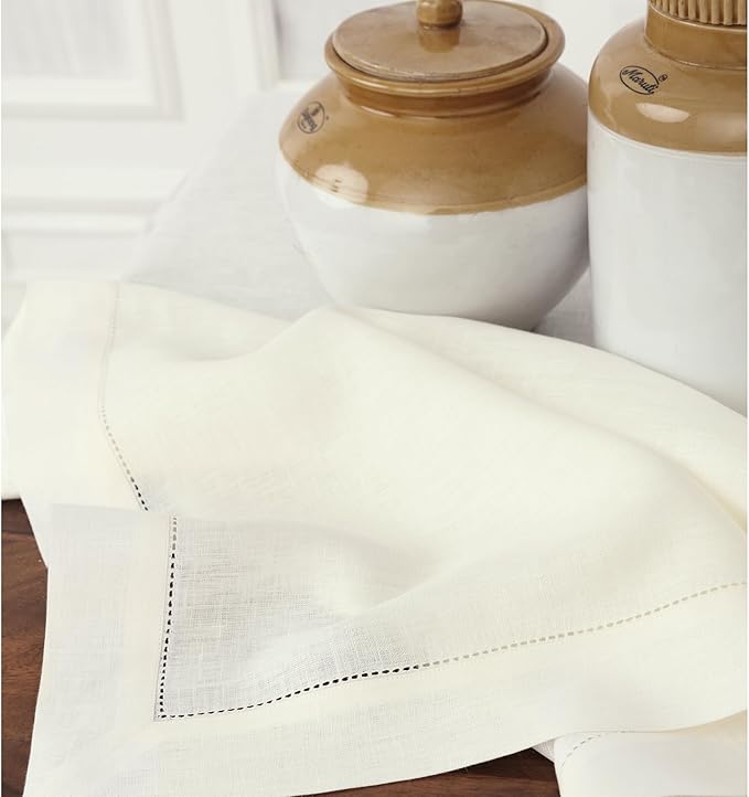 Solino Home Linen Ivory Table Runner 144 Inches Long - 100% Pure Linen Extra Long Table Runner 14 x 144 Inch for Spring, Easter - Classic Hemstitch
